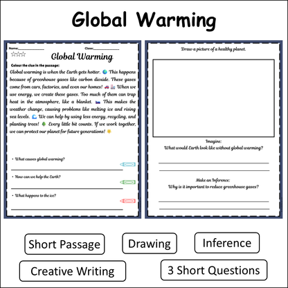 Global Warming | Short Reading Comprehension Creative Worksheet