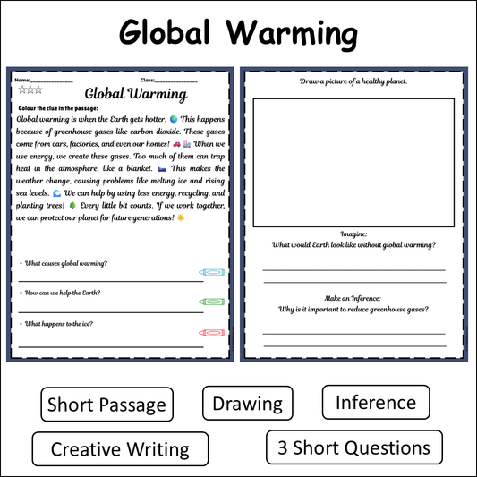 Global Warming | Short Reading Comprehension Creative Worksheet