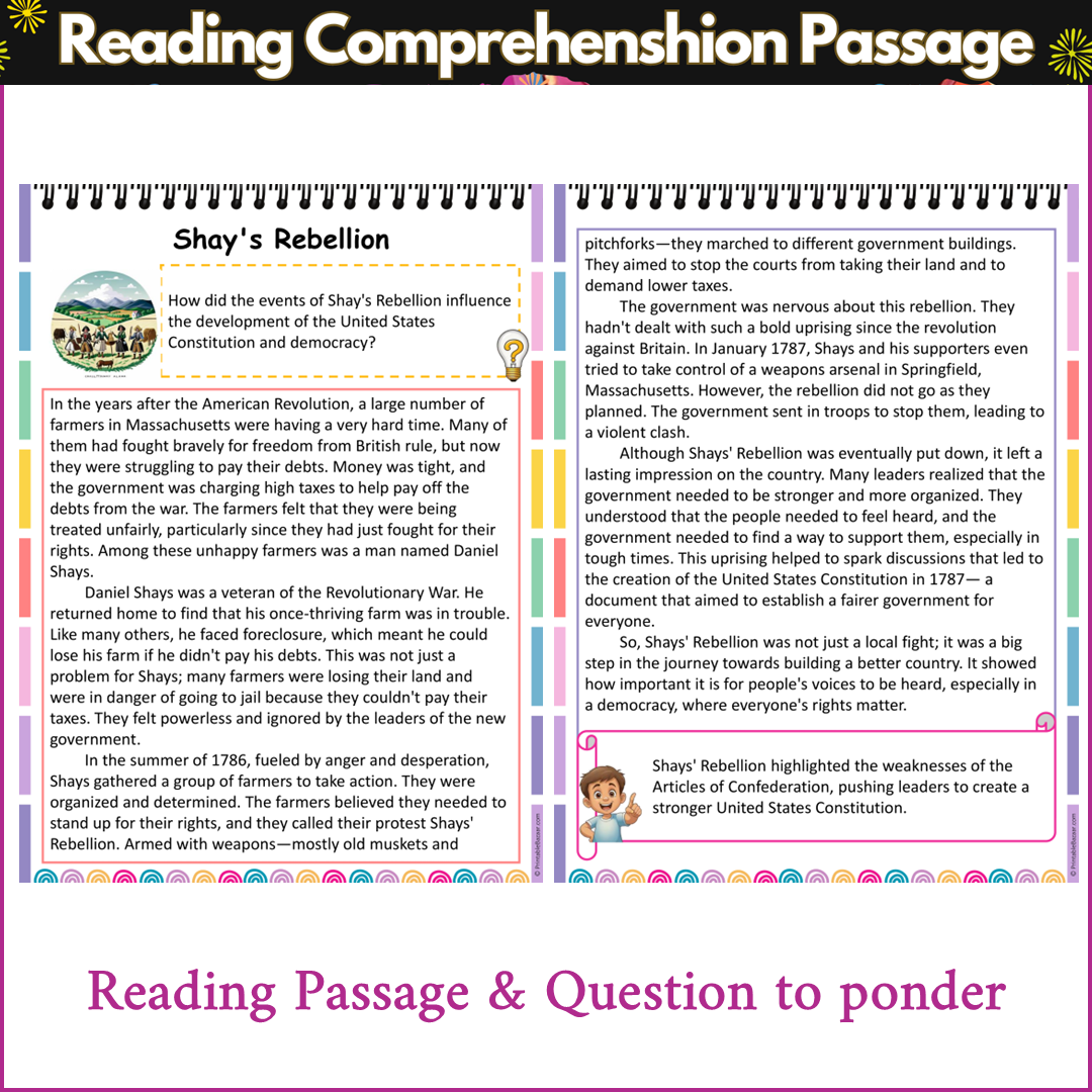 Shay's Rebellion | Reading Comprehension Passage and Questions ...