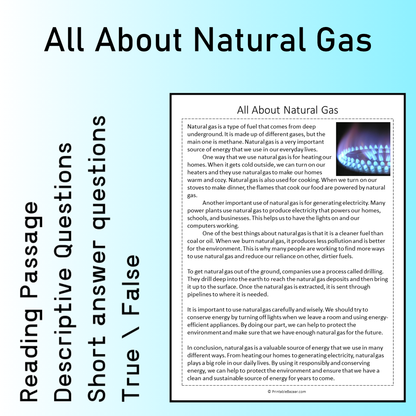 All About Natural Gas | Reading Comprehension Passage Printable Worksheet