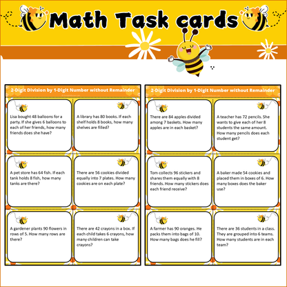 2-Digit Division by 1-Digit Number without Remainder | Math Task Cards