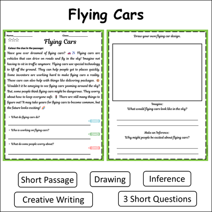Flying Cars | Short Reading Comprehension Creative Worksheet