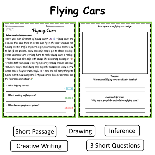 Flying Cars | Short Reading Comprehension Creative Worksheet