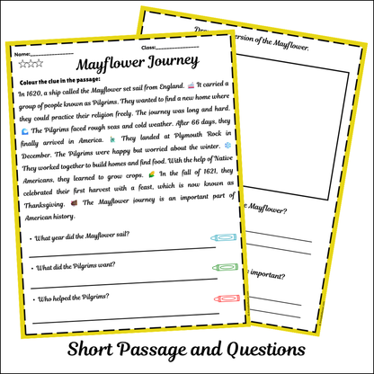 Mayflower Journey | Short Reading Comprehension Creative Worksheet