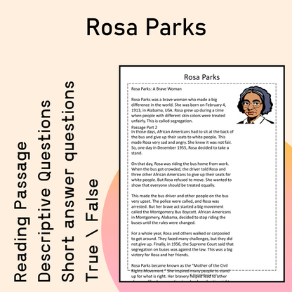 Rosa Parks | Reading Comprehension Passage Printable Activity