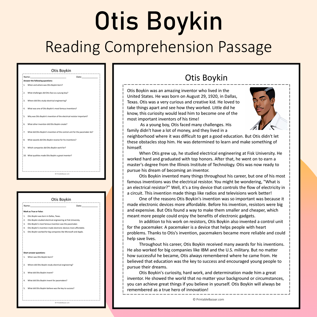 Otis Boykin | Reading Comprehension Passage Printable Activity
