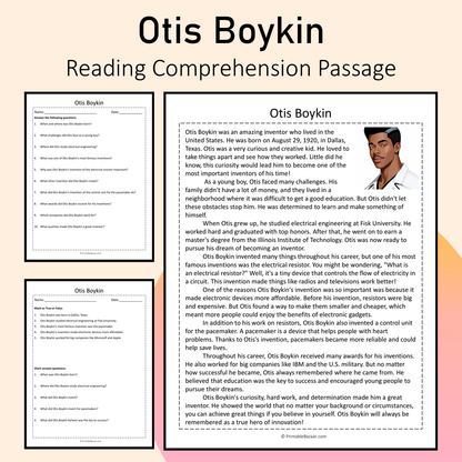 Otis Boykin | Reading Comprehension Passage Printable Activity