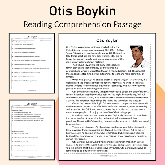 Otis Boykin | Reading Comprehension Passage Printable Activity