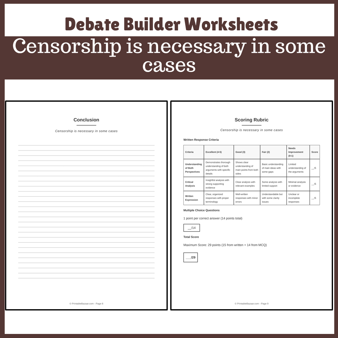 Censorship is necessary in some cases | Favour and Against Worksheet Printable Activity