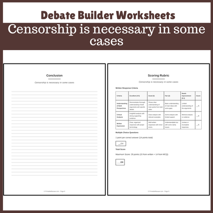 Censorship is necessary in some cases | Favour and Against Worksheet Printable Activity