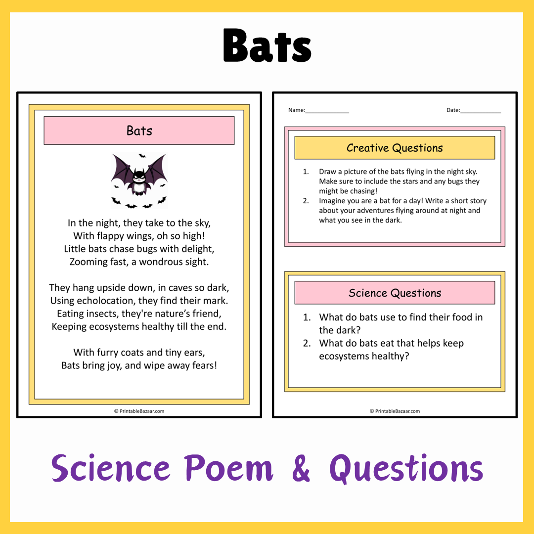 Bats | Science Poem Reading Comprehension Activity