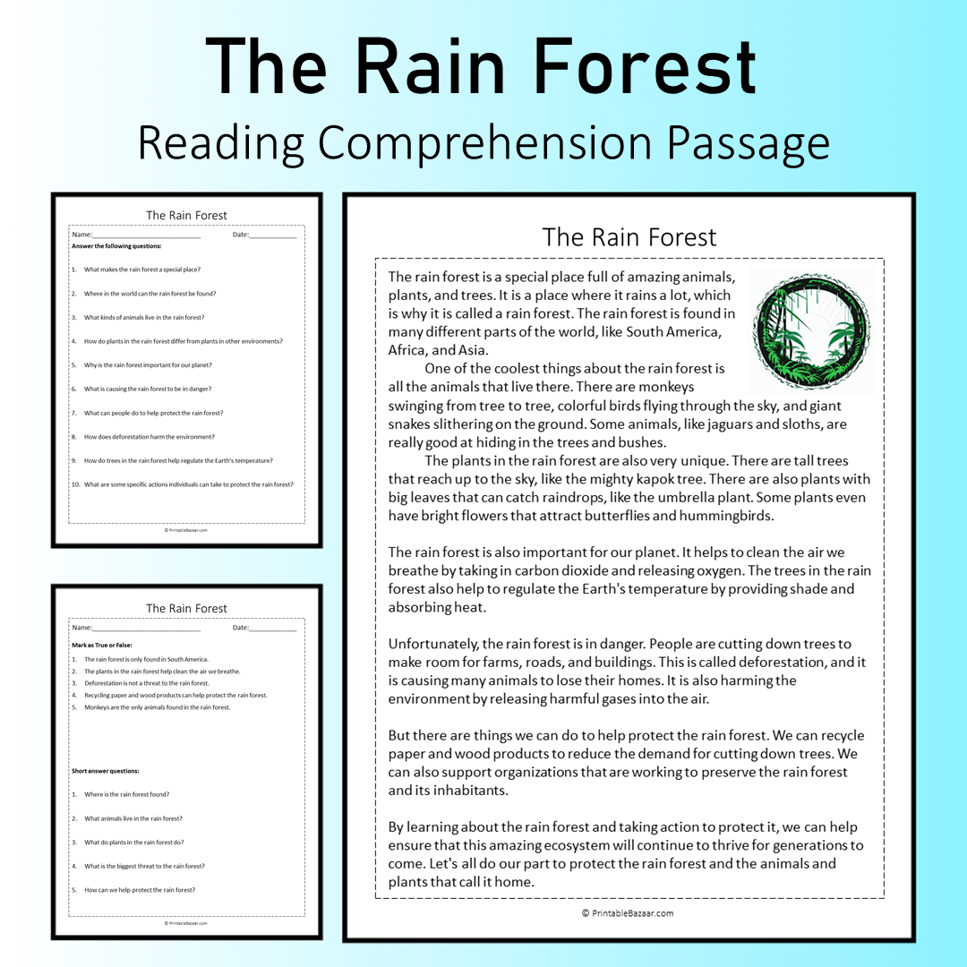 The Rain Forest | Reading Comprehension Passage Printable Worksheet