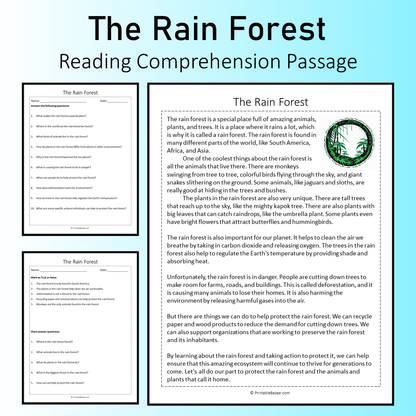 The Rain Forest | Reading Comprehension Passage Printable Worksheet