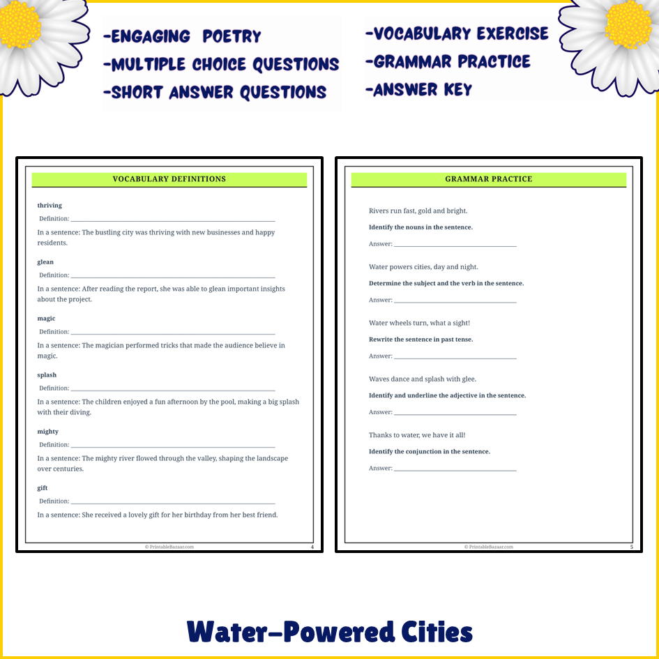 Water-Powered Cities | Poem Grammar Worksheet Printable Activity