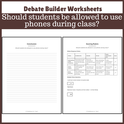Should students be allowed to use phones during class? | Favour and Against Worksheet Printable Activity