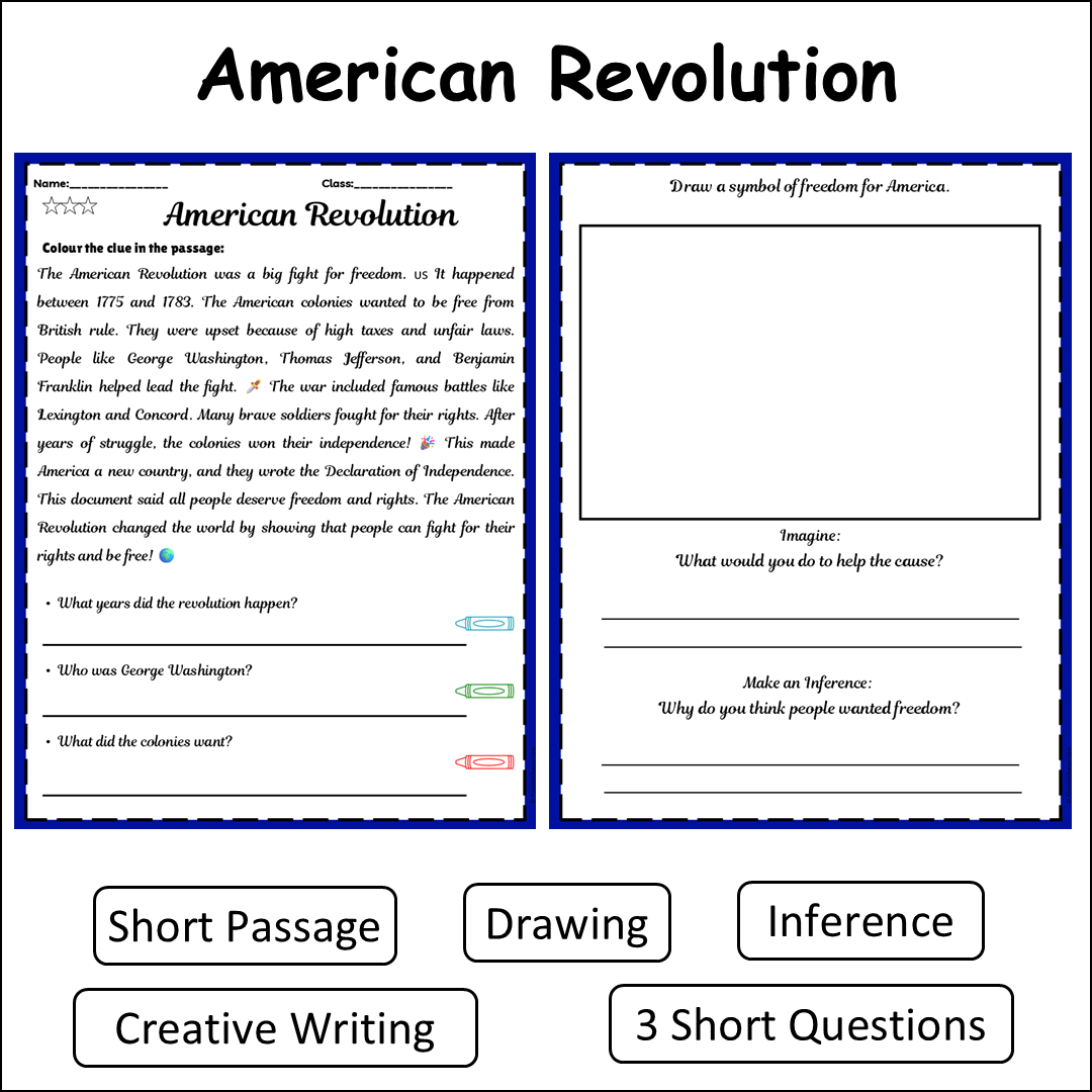 American Revolution | Short Reading Comprehension Creative Worksheet