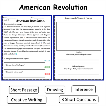American Revolution | Short Reading Comprehension Creative Worksheet