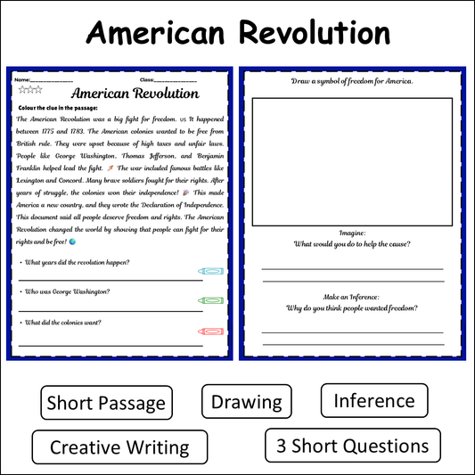 American Revolution | Short Reading Comprehension Creative Worksheet