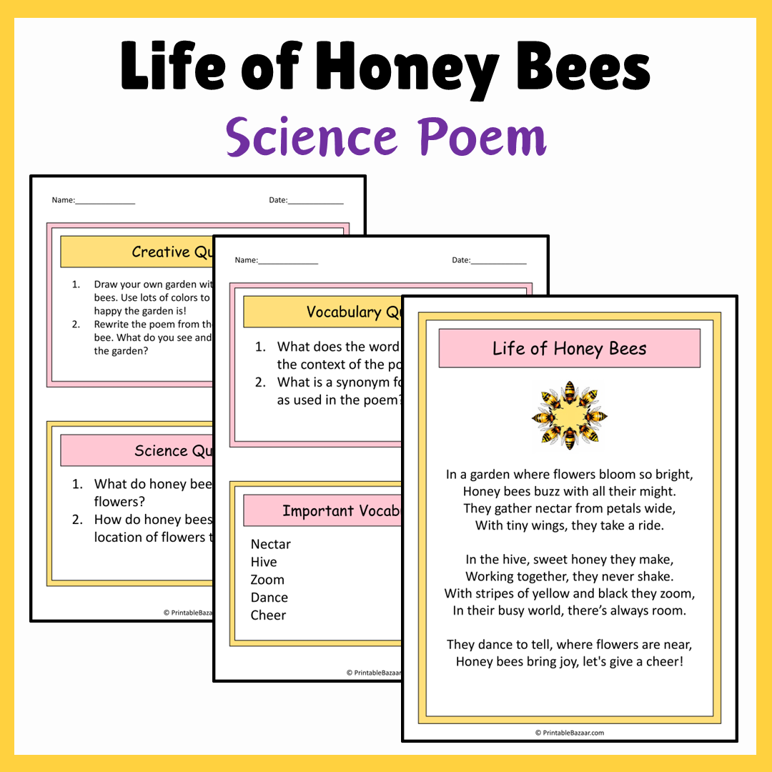 Life of Honey Bees | Science Poem Reading Comprehension Activity