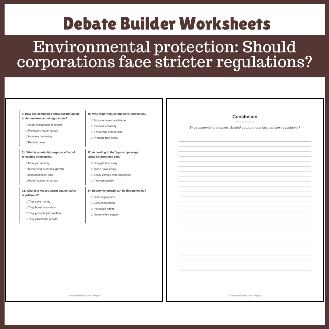 Environmental protection: Should corporations face stricter regulations? | Favour and Against Worksheet Printable Activity