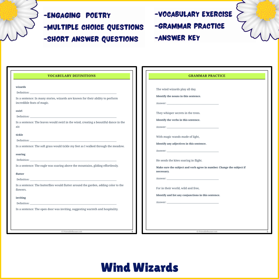 Wind Wizards | Poem Grammar Worksheet Printable Activity