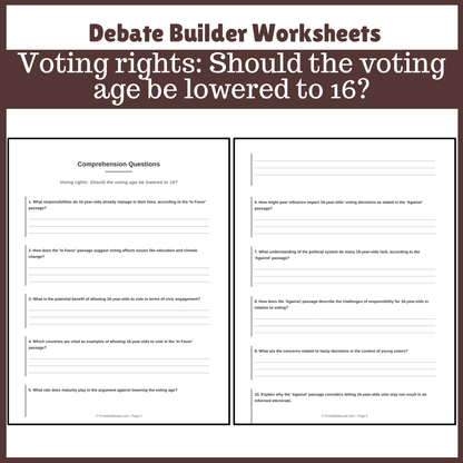 Voting rights: Should the voting age be lowered to 16? | Favour and Against Worksheet Printable Activity