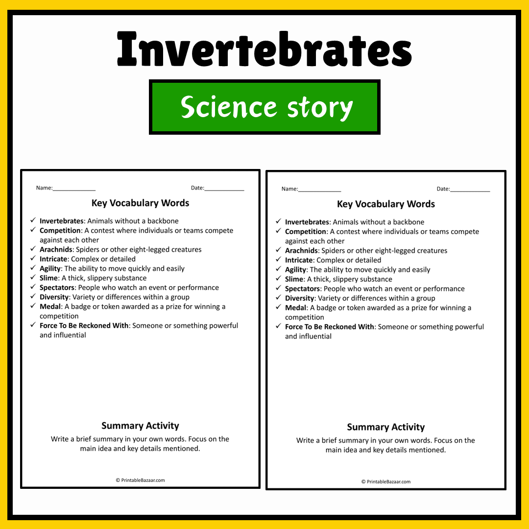 Invertebrates | Science Story Reading Comprehension Activity