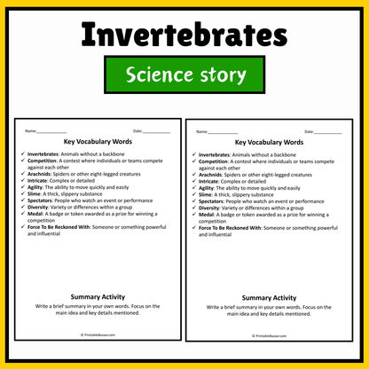 Invertebrates | Science Story Reading Comprehension Activity