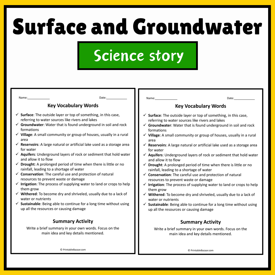 Surface and Groundwater | Science Story Reading Comprehension Activity