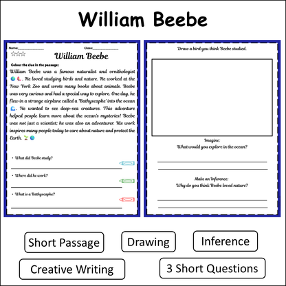 William Beebe | Short Reading Comprehension Creative Worksheet