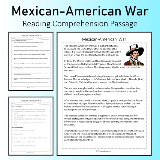 Mexican-American War | Reading Comprehension Passage Printable Worksheet