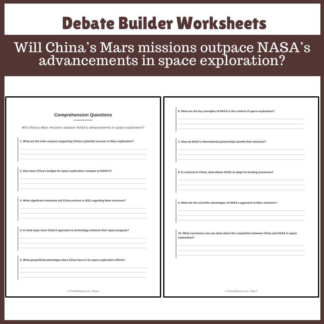 Will China’s Mars missions outpace NASA’s advancements in space exploration? | Favour and Against Worksheet Printable Activity