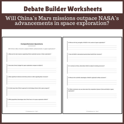 Will China’s Mars missions outpace NASA’s advancements in space exploration? | Favour and Against Worksheet Printable Activity