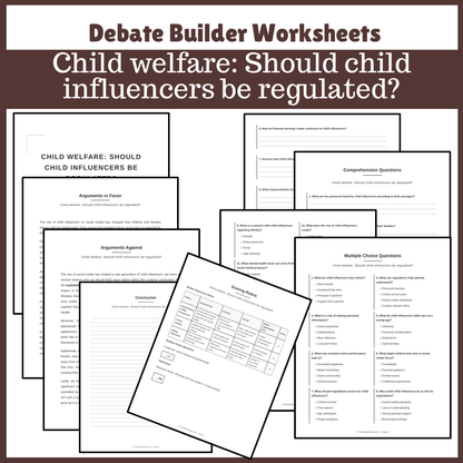 Child welfare: Should child influencers be regulated? | Favour and Against Worksheet Printable Activity