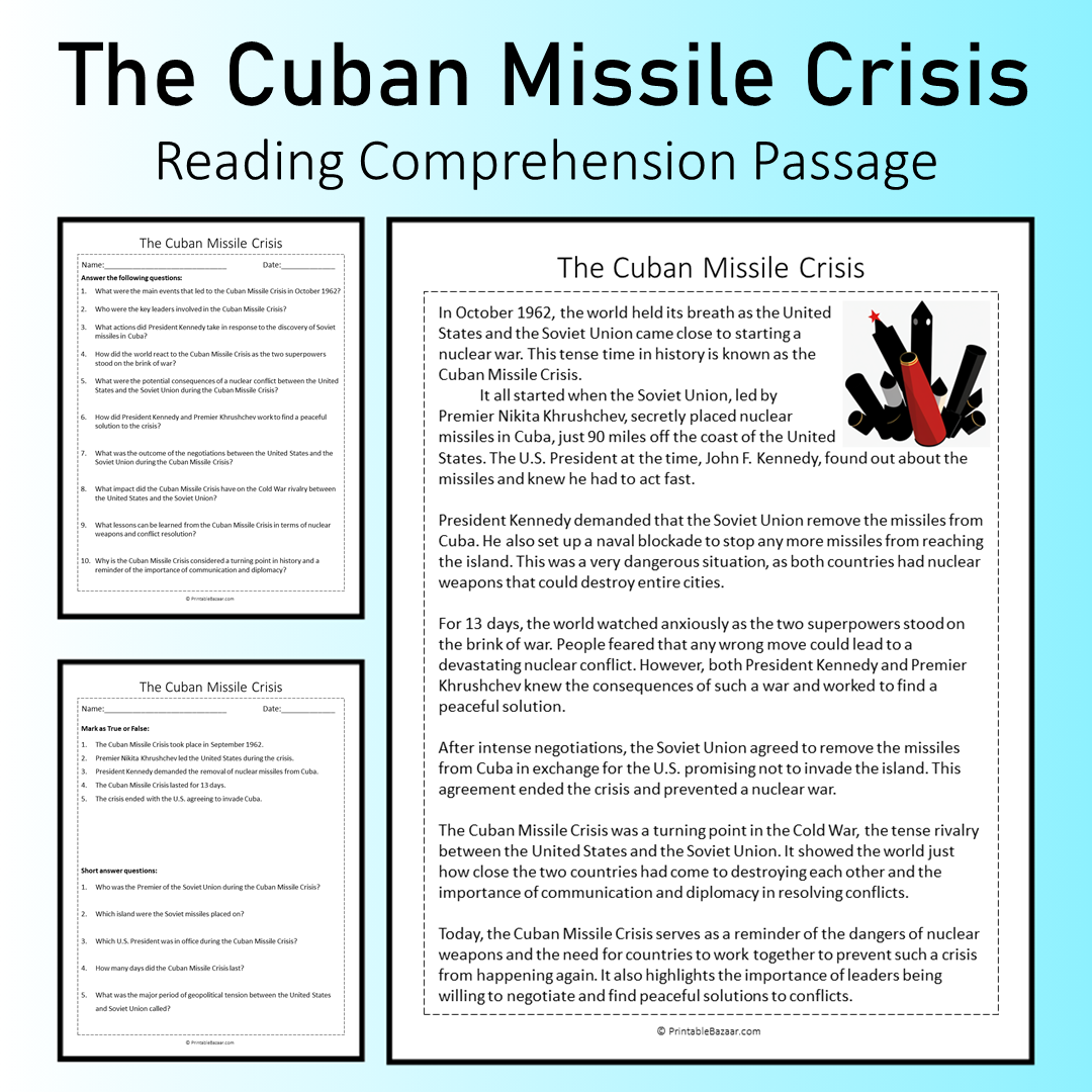 The Cuban Missile Crisis | Reading Comprehension Passage Printable Worksheet