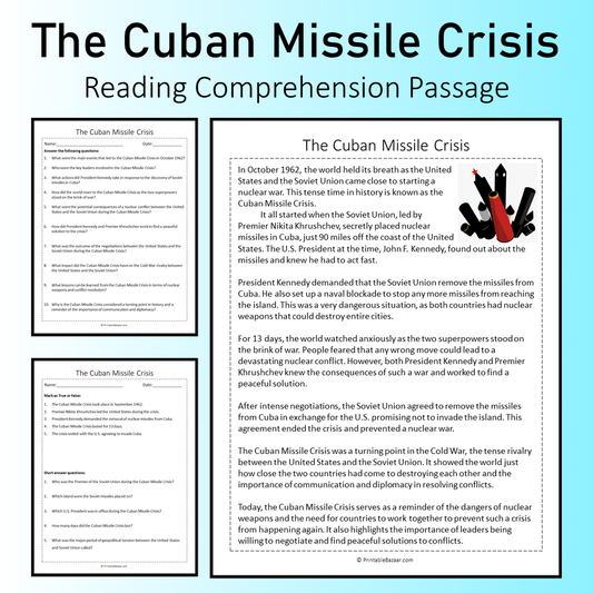 The Cuban Missile Crisis | Reading Comprehension Passage Printable Worksheet