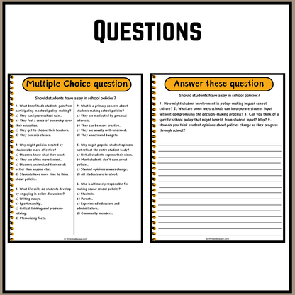 Should students have a say in school policies? | Debate Case Study Worksheet