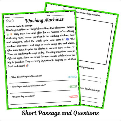 Washing Machines | Short Reading Comprehension Creative Worksheet