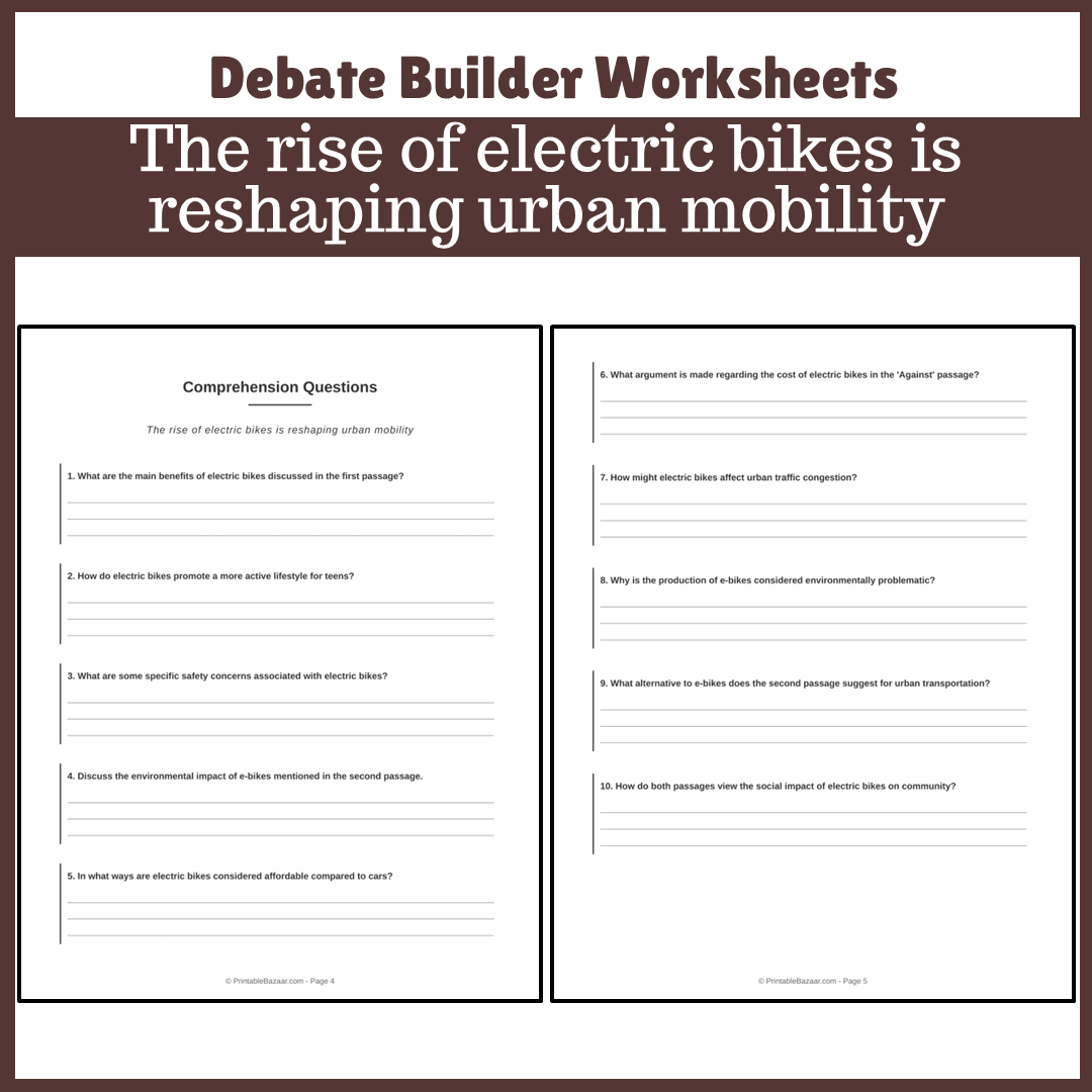 The rise of electric bikes is reshaping urban mobility | Favour and Against Worksheet Printable Activity