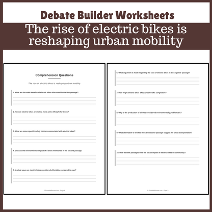 The rise of electric bikes is reshaping urban mobility | Favour and Against Worksheet Printable Activity