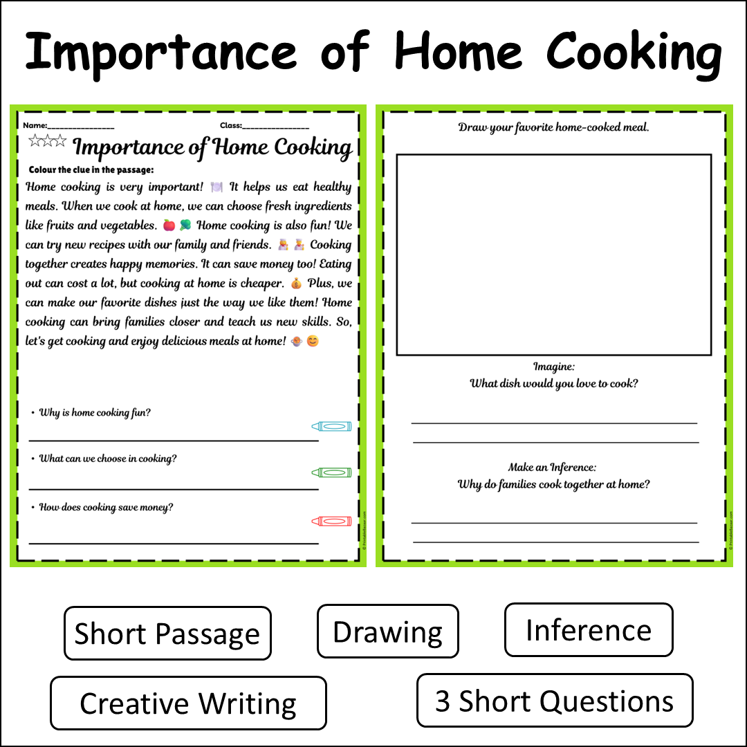 Importance of Home Cooking | Short Reading Comprehension Creative Worksheet