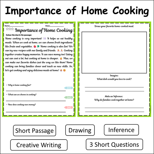 Importance of Home Cooking | Short Reading Comprehension Creative Worksheet