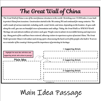 The Great Wall of China | Main Idea and Supporting Details Reading Passage and Questions