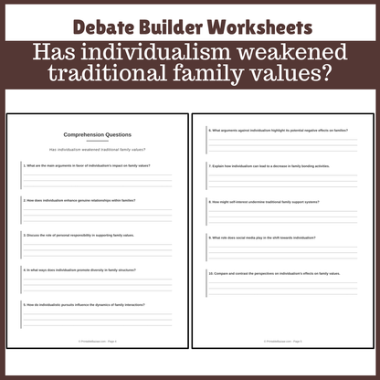 Has individualism weakened traditional family values? | Favour and Against Worksheet Printable Activity