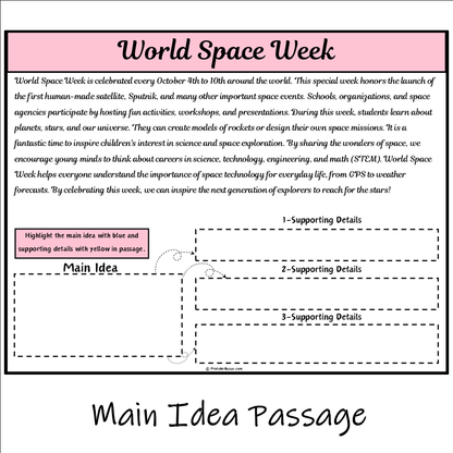 World Space Week | Main Idea and Supporting Details Reading Passage and Questions