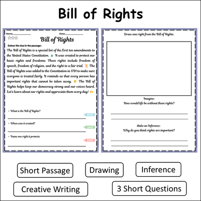Bill of Rights | Short Reading Comprehension Creative Worksheet