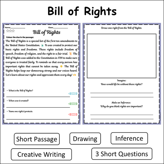 Bill of Rights | Short Reading Comprehension Creative Worksheet