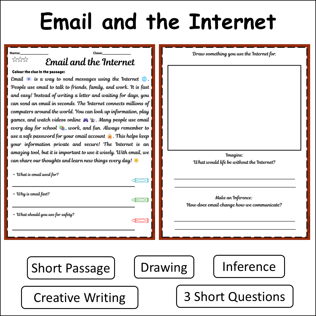 Email and the Internet | Short Reading Comprehension Creative Worksheet