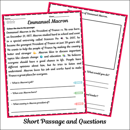 Emmanuel Macron | Short Reading Comprehension Creative Worksheet