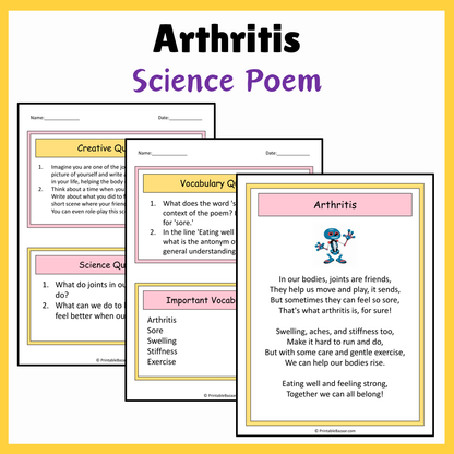 Arthritis | Science Poem Reading Comprehension Activity